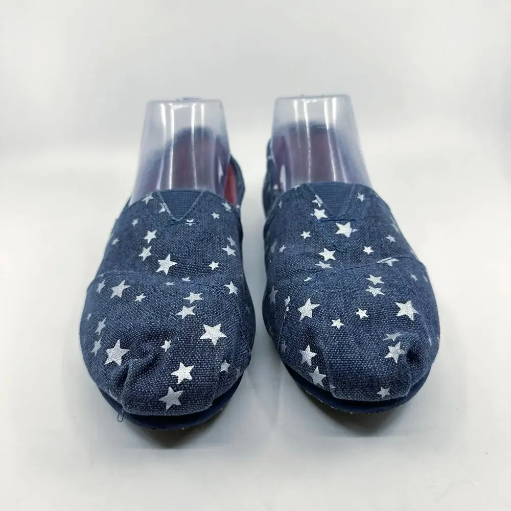 TOMS Navy/White Star Print Slip-On Women's US9 UK7 Loafers Shoes Flats Round Toe - Picture 2 of 7